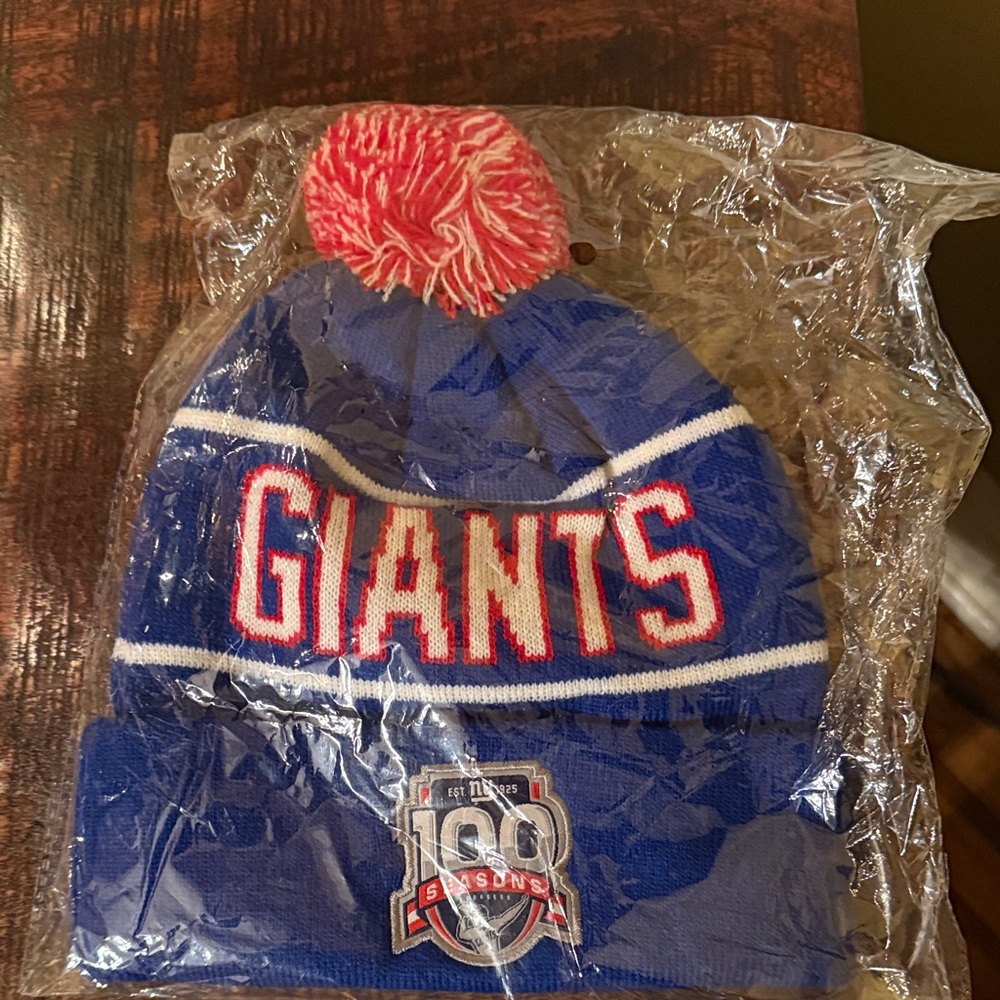 Blue and Red Giants Pom-Pom Beanie